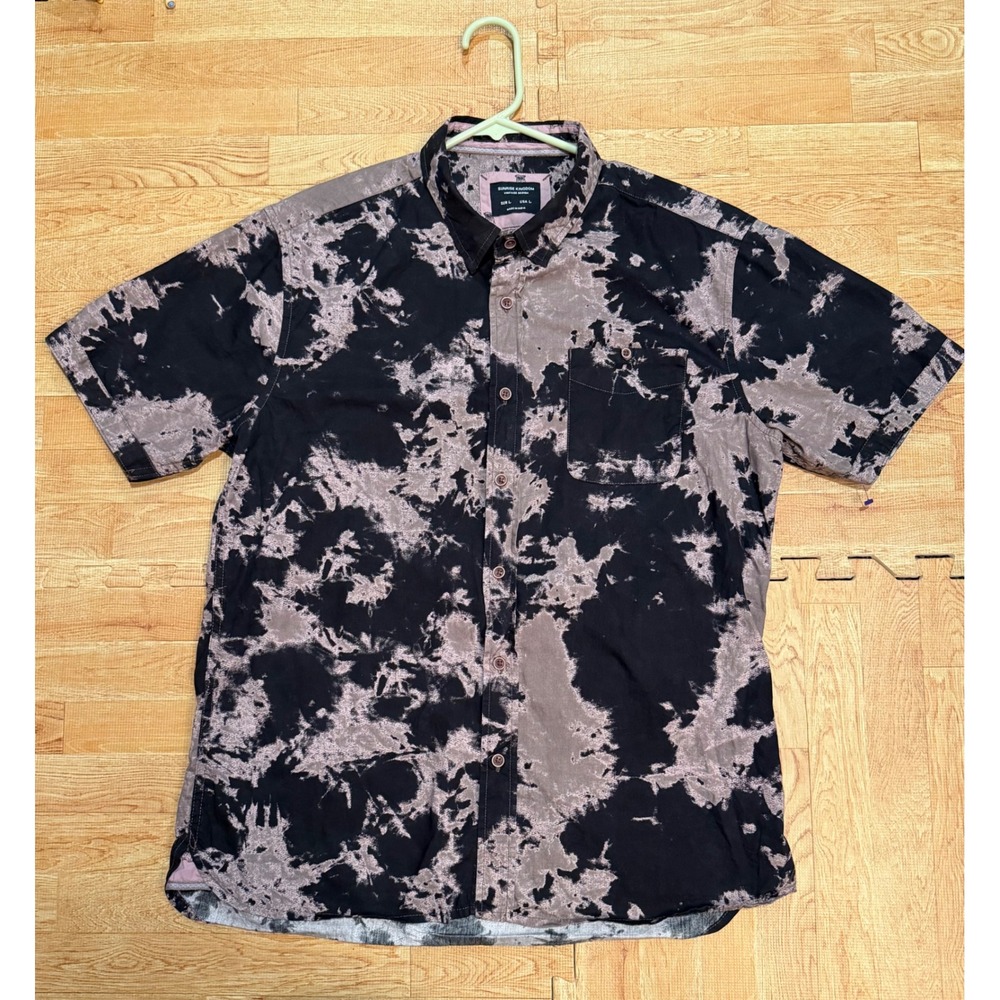 Sunrise Kingdom Mens Acid Wash Tie Dye Shirt Black Tan Short Sleeve Large